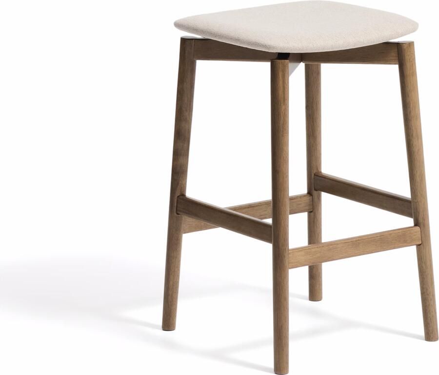 Kave Home Barkruk Evera Chenille en eiken Beige Bruin (zithoogte 67cm)