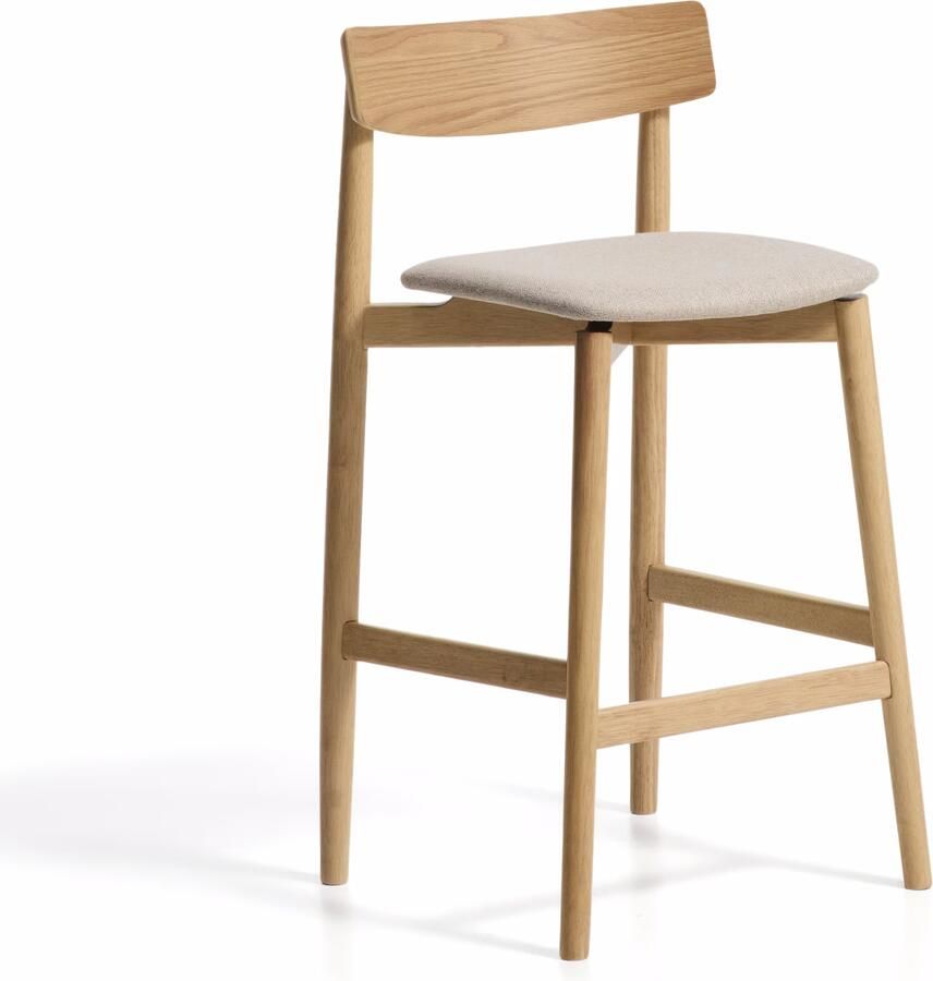 Kave Home Barkruk Evera Chenille en eiken Beige Naturel (zithoogte 67cm)