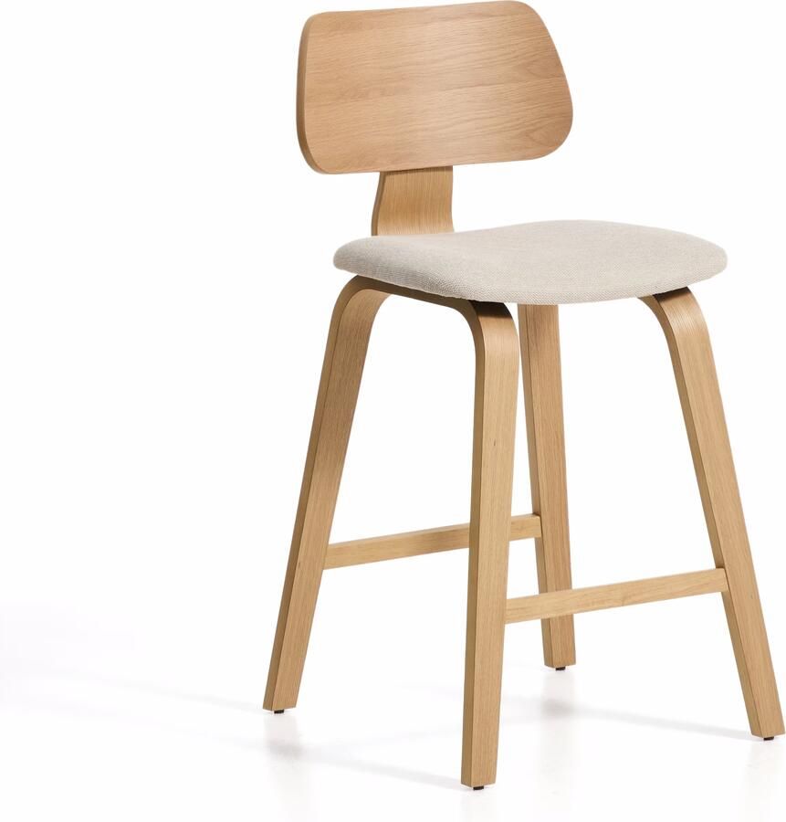 Kave Home Barkruk Gena Chenille en eiken Beige (zithoogte 66cm)