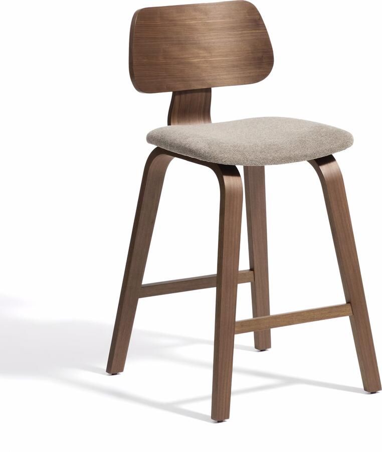 Kave Home Barkruk Gena Chenille en walnoot Beige Bruin (zithoogte 66cm)