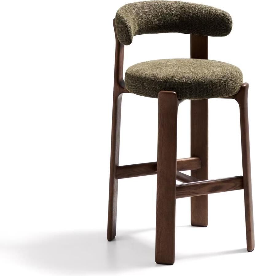 Kave Home Barkruk Granite Chenille en essenhout Groen Bruin (zithoogte 75cm)