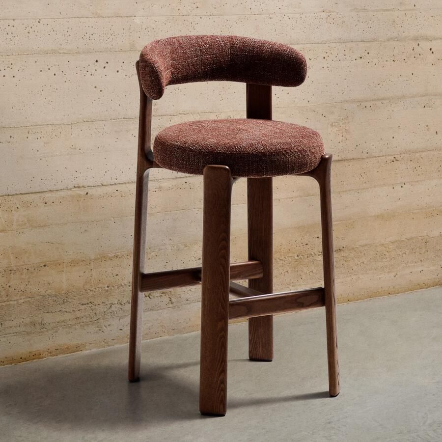 Kave Home Barkruk Granite Chenille en essenhout Terracotta Bruin (zithoogte 75cm)