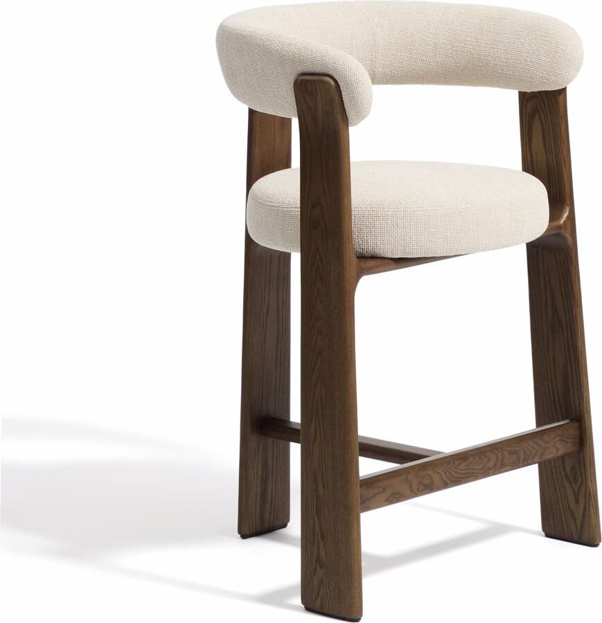 Kave Home Barkruk Granite Met armleuning Chenille en essenhout Beige Bruin (zithoogte 75cm)
