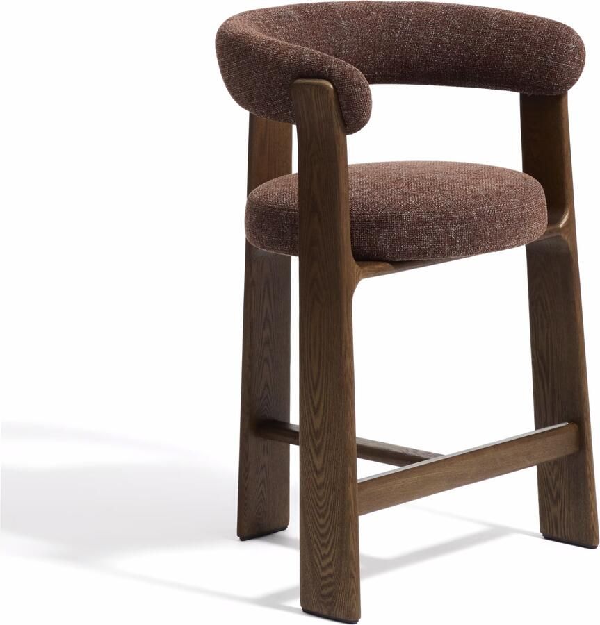 Kave Home Barkruk Granite Met armleuning Chenille en essenhout Bruin (zithoogte 75cm)