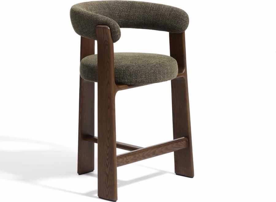 Kave Home Barkruk Granite Met armleuning Chenille en essenhout Groen Bruin (zithoogte 75cm)