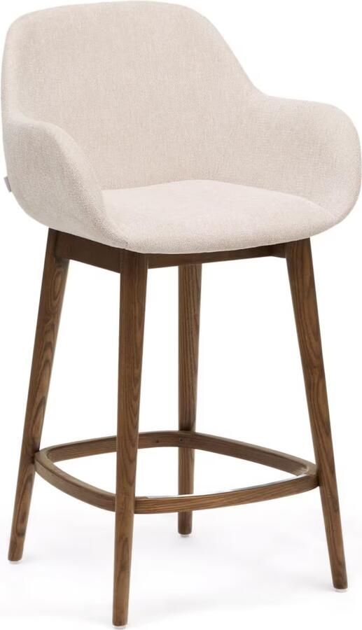 Kave Home Barkruk Konna Essenhout en stof Beige Bruin (zithoogte 66cm)