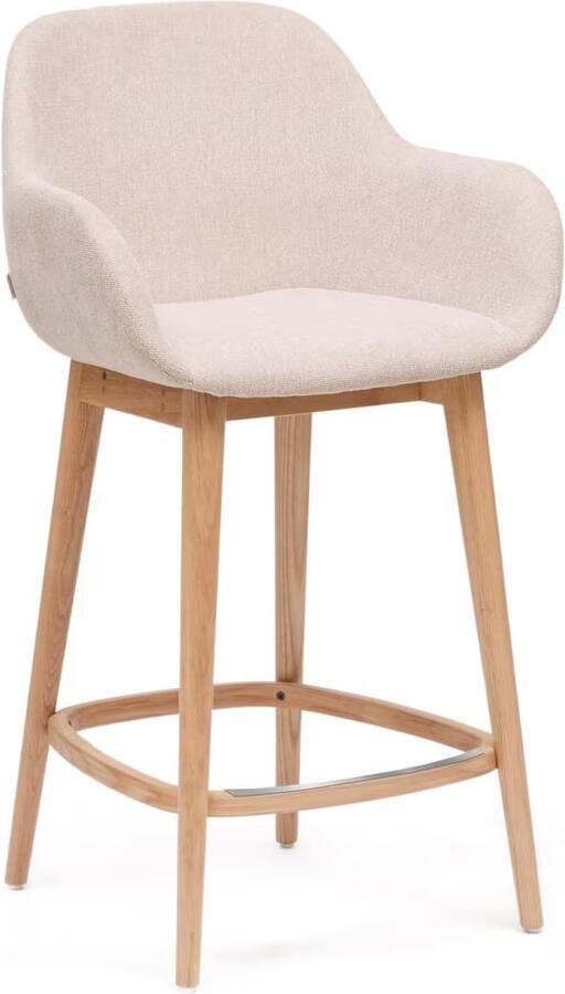 Kave Home Barkruk Konna Essenhout en stof Beige Naturel (zithoogte 66cm)