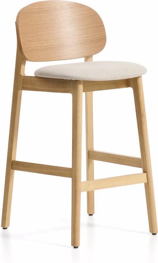 Kave Home Barkruk Ludara Eikenfineer en chenille Beige (zithoogte 69cm)