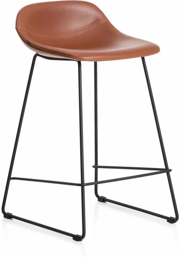 Kave Home Barkruk Zahara Lederlook Bruin (zithoogte 66cm)