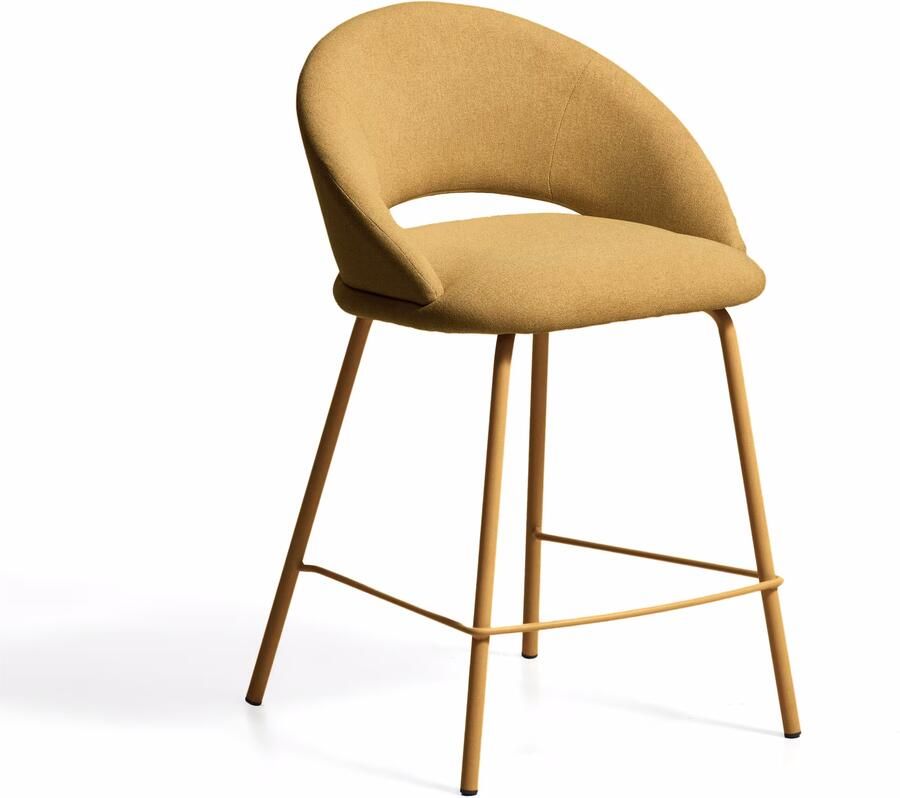 Kave Home Barstoel Bonali Chenille Mosterdgeel (zithoogte 65cm)