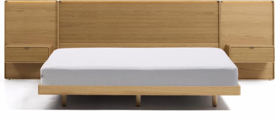 Kave Home Bed Norlen Incl. hoofdbord met 2 nachtkastjes Eikenfineer 160 x 200cm NATUREL