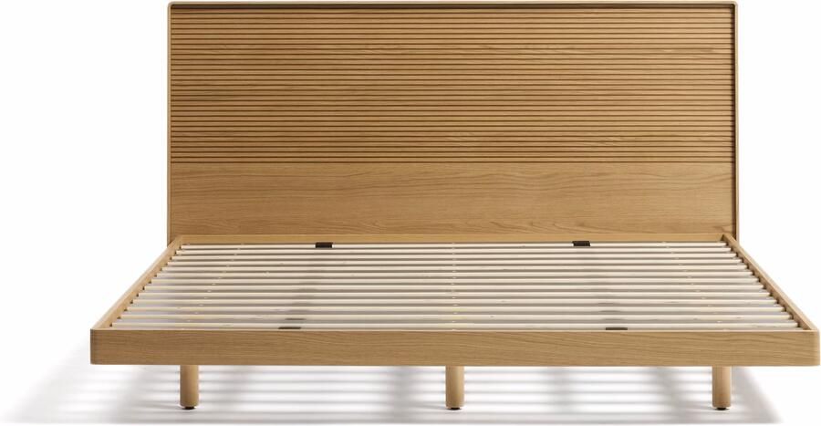 Kave Home Bed Norlen Incl. hoofdbord met LED-verlichting Eikenfineer 160 x 200cm Naturel eiken