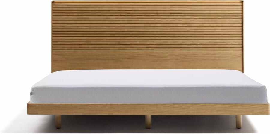Kave Home Bed Norlen Incl. hoofdbord met LED-verlichting Eikenfineer 180 x 200cm Naturel eiken