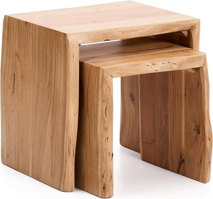 Kave Home Bijzettafel Lomiri Acaciahout Set van 2 stuks Bruin Vierkant