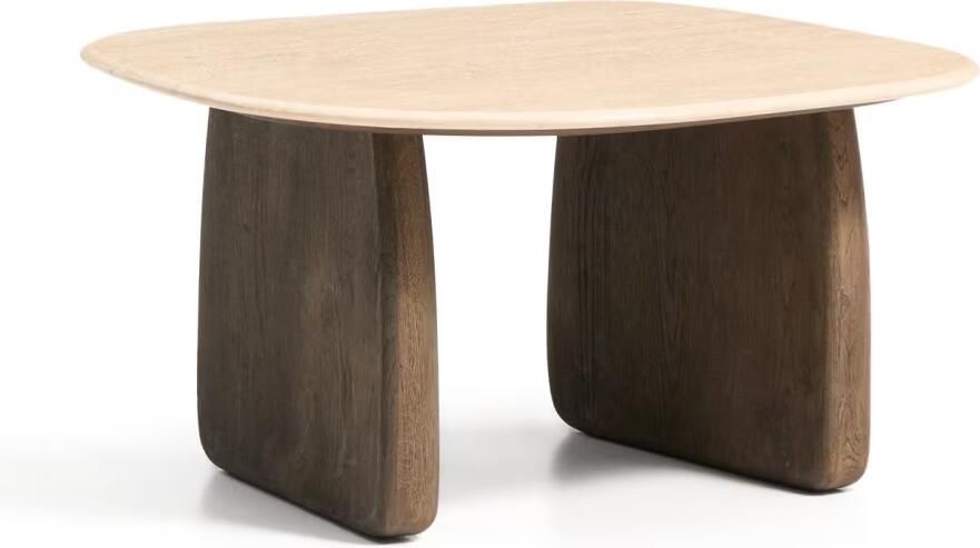 Kave Home Bijzettafel Pirita Travertin en donker eiken 70 x 71cm Bruin