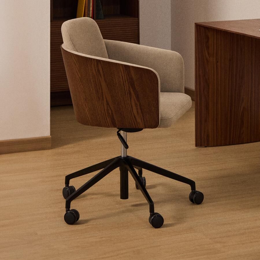 Kave Home Bureaustoel Madai Chenille en essen Bruin