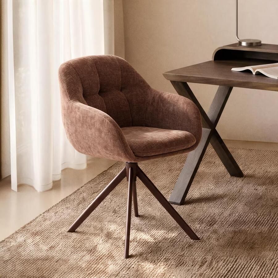 Kave Home Draaibare Eetkamerstoel Dorina Chenille Karamel