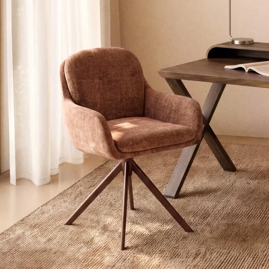 Kave Home Draaibare Eetkamerstoel Lexa Chenille Karamel