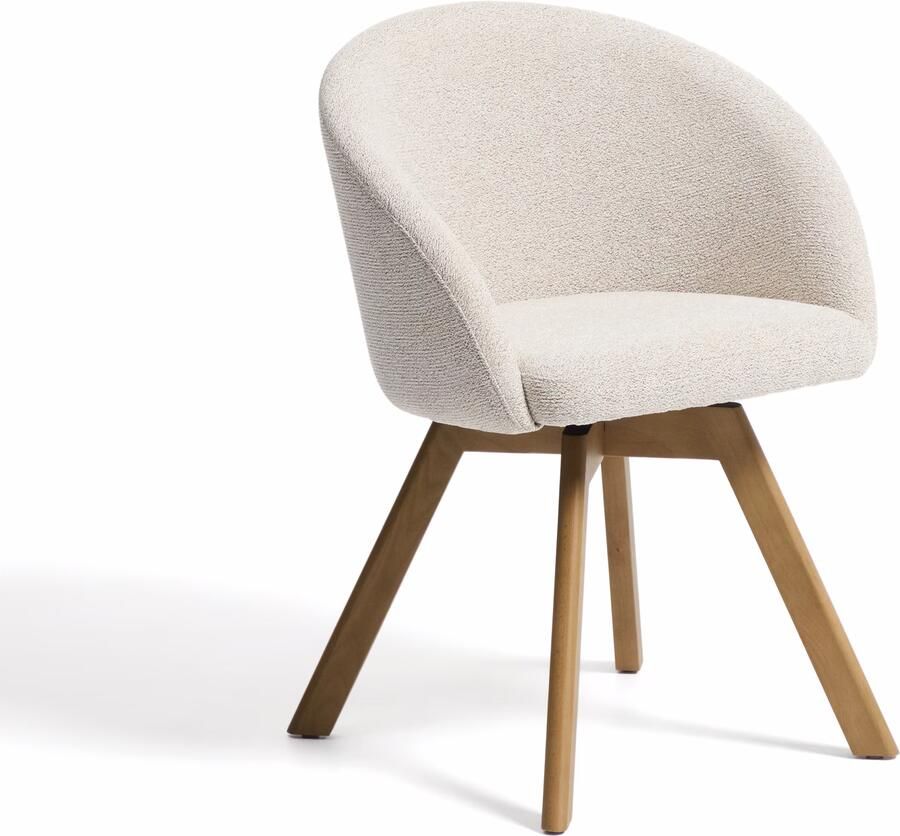 Kave Home Draaibare Eetkamerstoel Marvin Chenille en naturel hout Beige