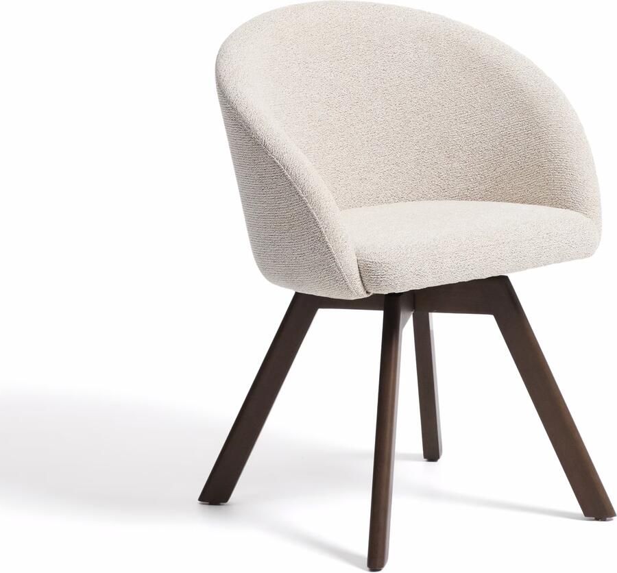 Kave Home Draaibare Eetkamerstoel Marvin Chenille en walnoot Beige