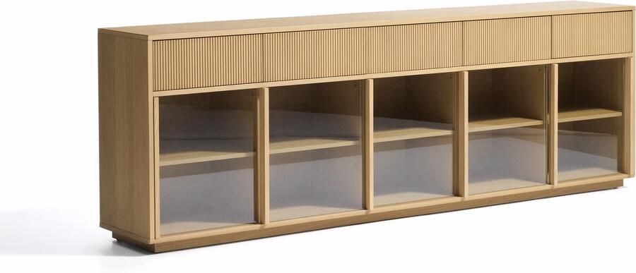 Kave Home Dressoir Helvine Eiken en glas 245cm Lichtbruin