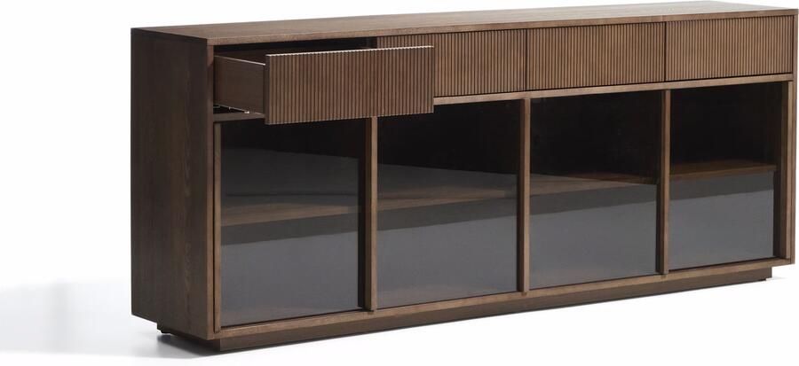 Kave Home Dressoir Helvine Essen en glas 200cm Bruin