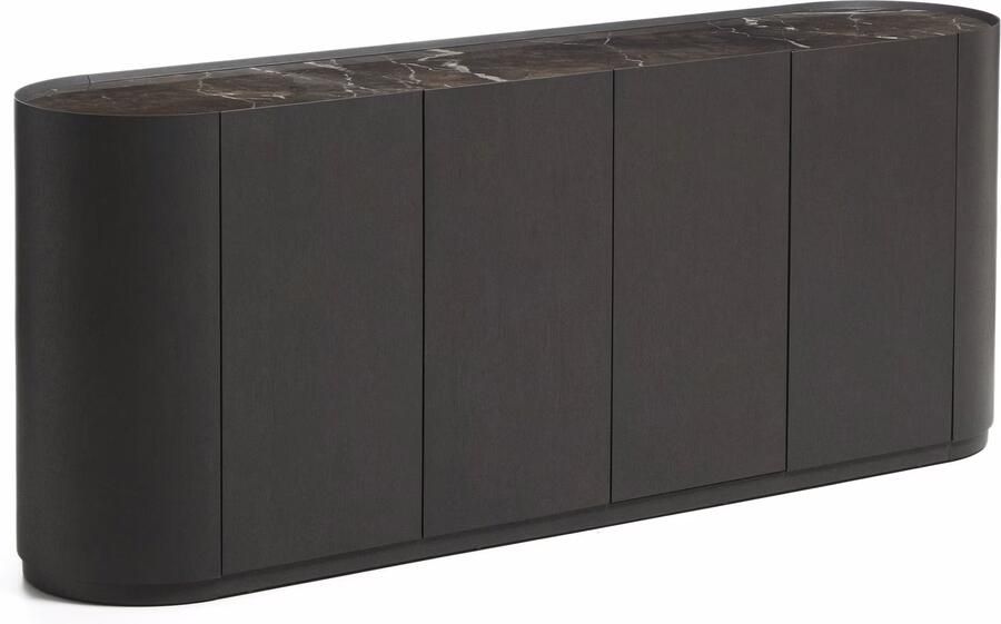 Kave Home Dressoir Nemore Eiken en marmerlook 200cm Donkerbruin
