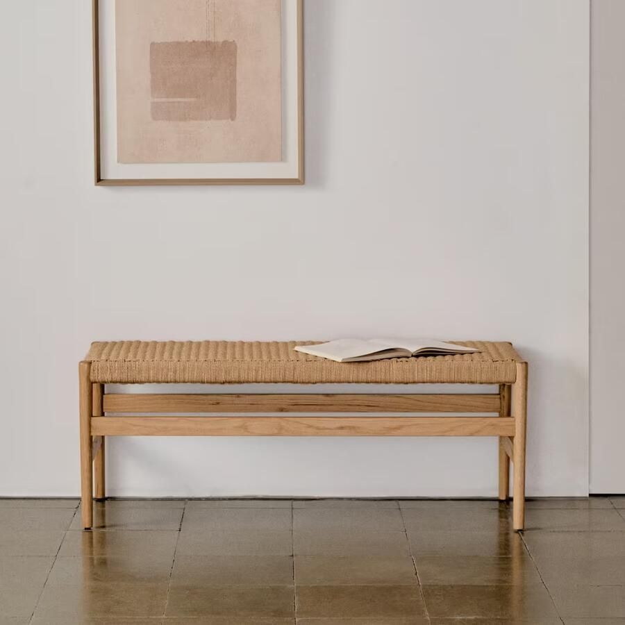 Kave Home Eetkamerbank Zaide Naturel eikenhout en touw 120cm