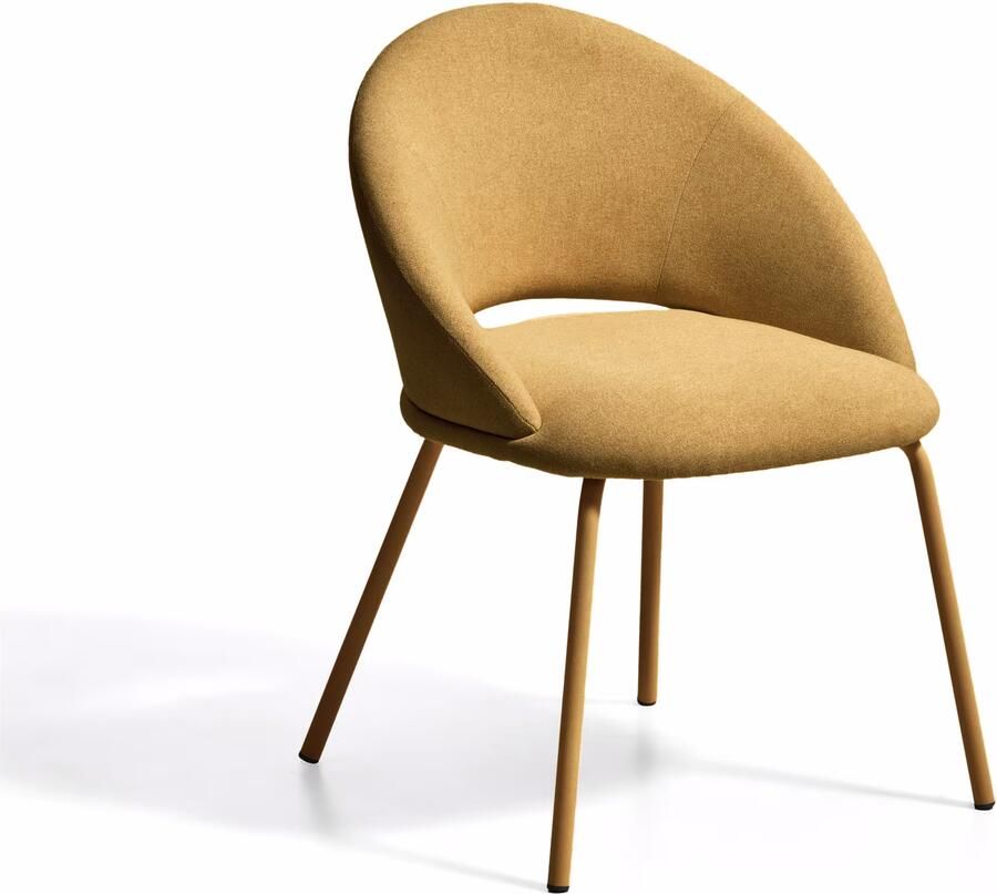 Kave Home Eetkamerstoel Bonali Chenille Mosterdgeel