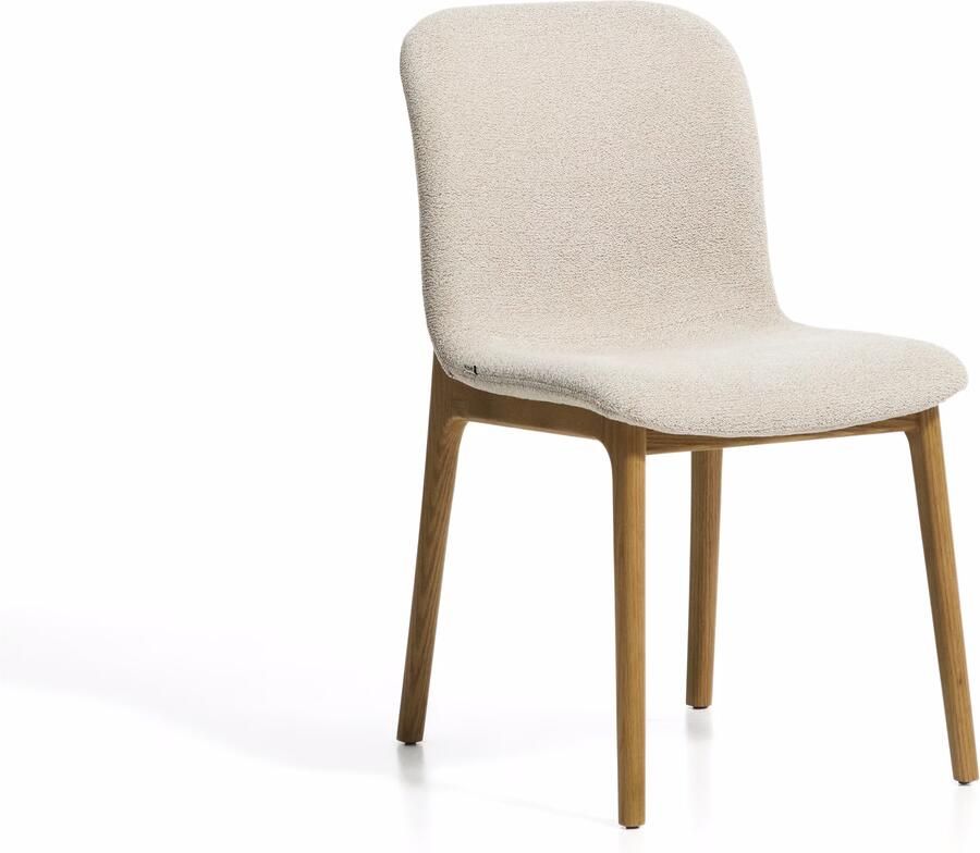 Kave Home Eetkamerstoel Elnor Chenille en eiken Beige