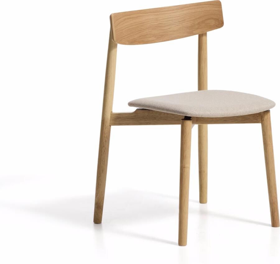 Kave Home Eetkamerstoel Evera Chenille en eiken Beige Naturel