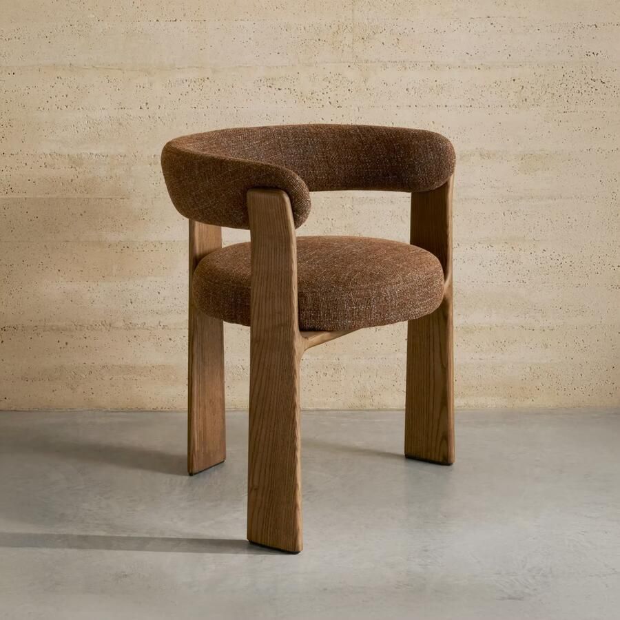 Kave Home Eetkamerstoel Granite Chenille en essenhout Bruin