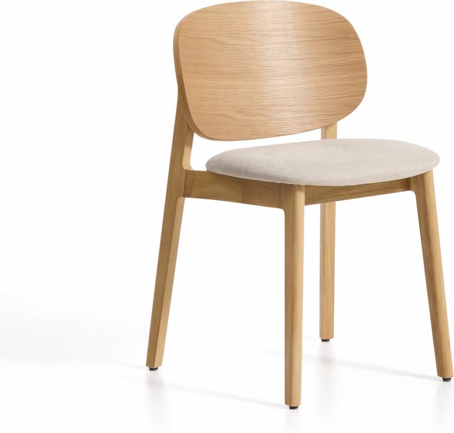 Kave Home Eetkamerstoel Ludara Eikenfineer en chenille Beige
