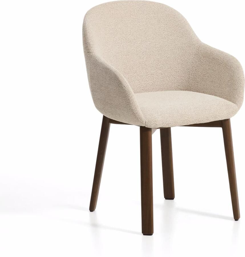 Kave Home Eetkamerstoel Meila Met armleuning Chenille Beige Bruin
