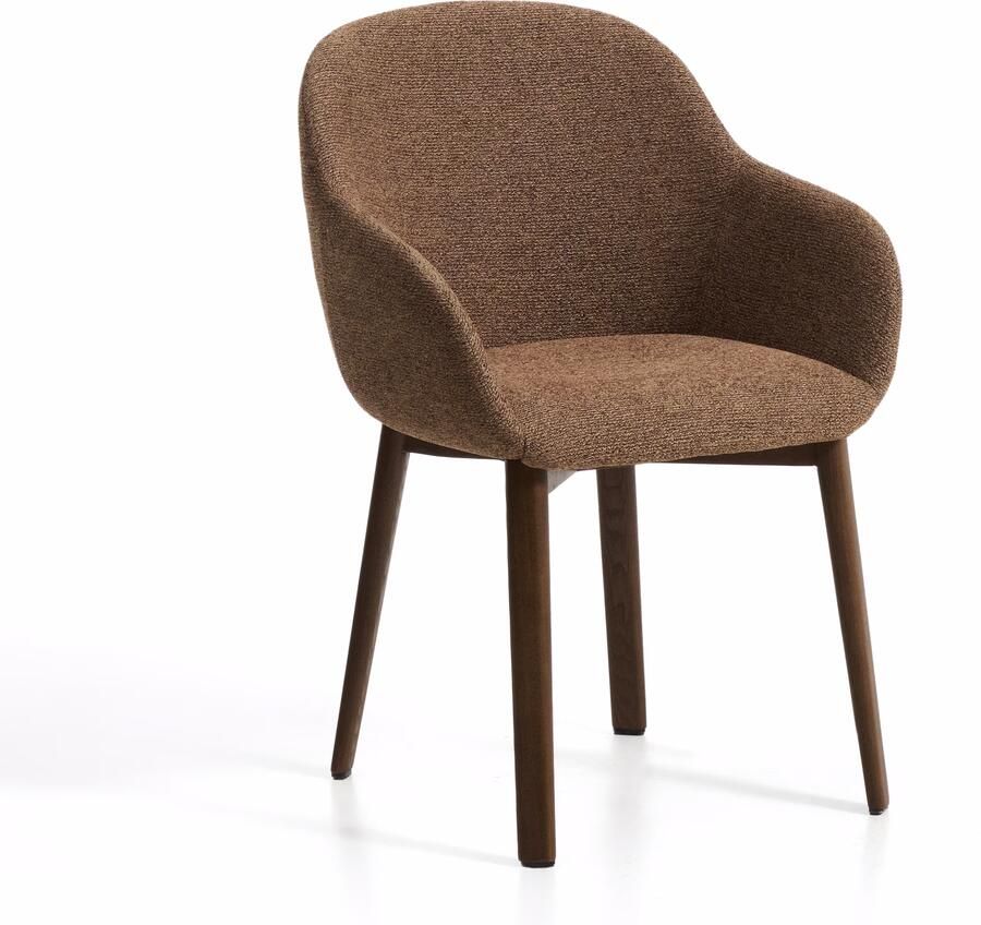 Kave Home Eetkamerstoel Meila Met armleuning Chenille Terracotta Bruin