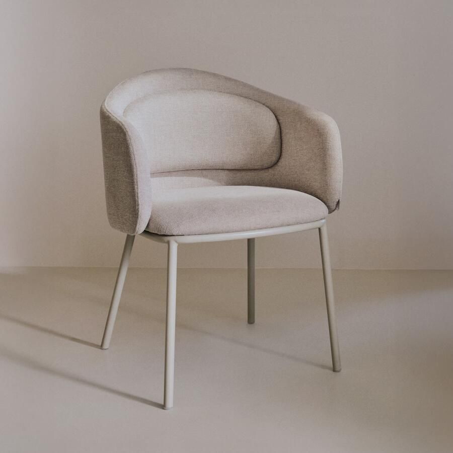 Kave Home Eetkamerstoel Minda Chenille Beige