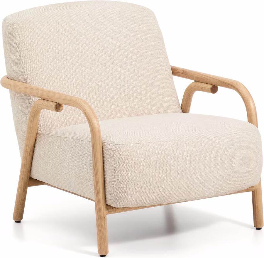 Kave Home Fauteuil Sylo Chenille en naturel essenhout Beige