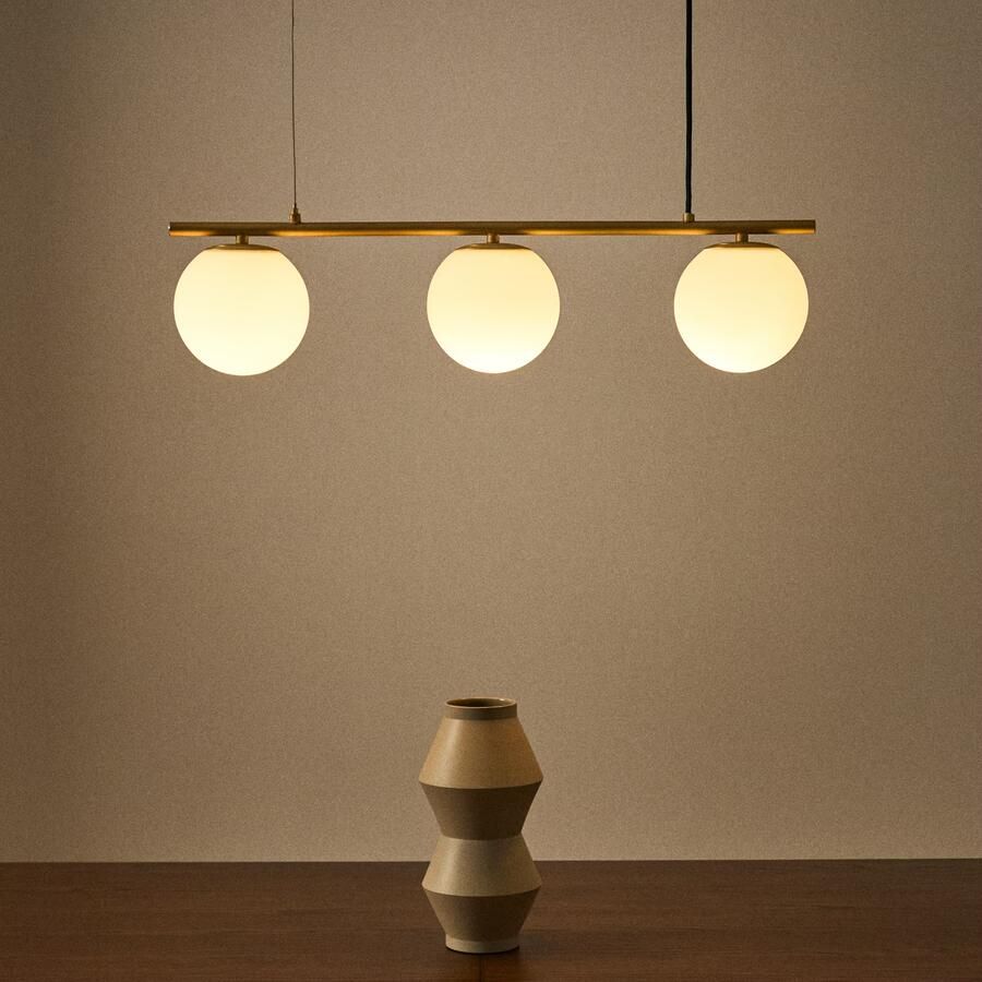 Kave Home Hanglamp Brisia Glas en messing Wit