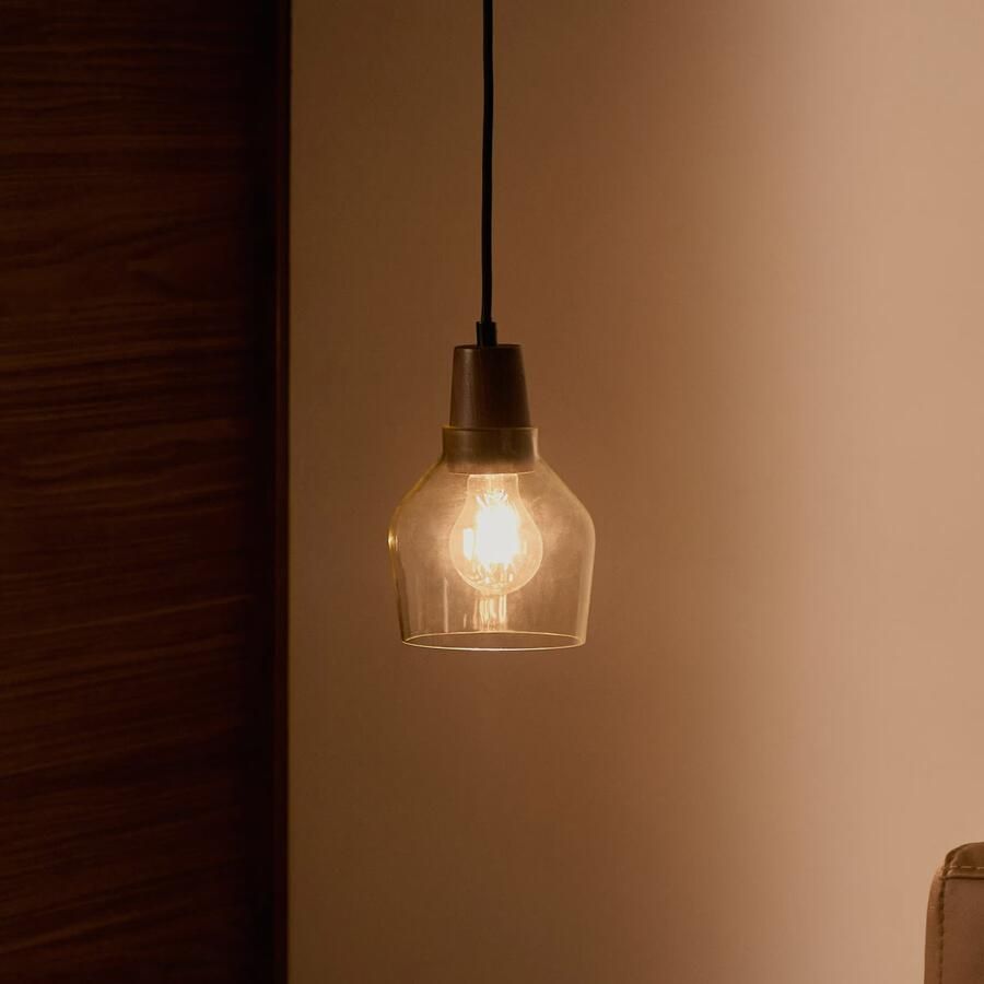 Kave Home Hanglamp Silex Notenhout en glas 13cm Grijs