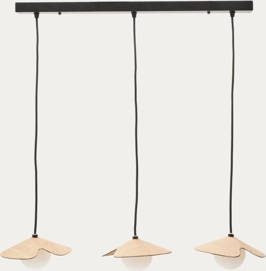 Kave Home Hanglamp Wilara Eiken en glas 3-lamps Naturel