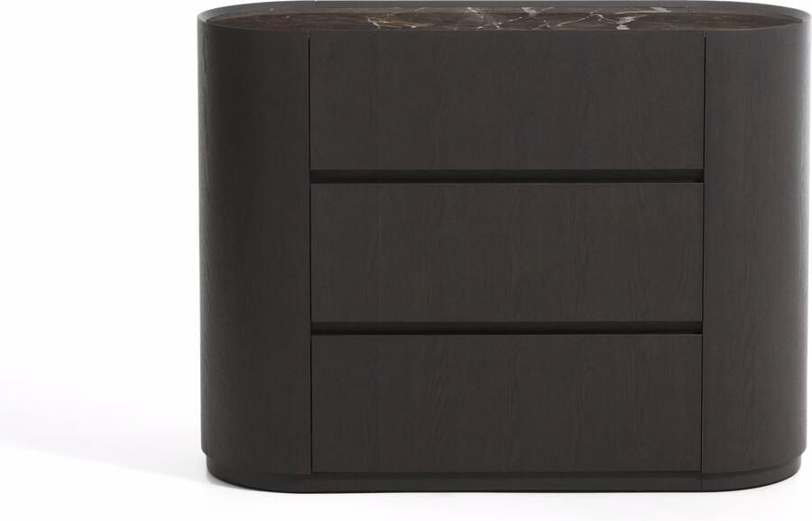 Kave Home Ladekast Commode Nemore Eiken en marmerlook Met 3 laden Donkerbruin
