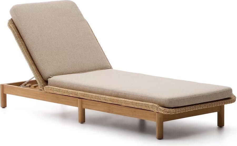 Kave Home Ligbed Galea Teakhout en rattan Bruin