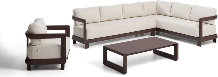 Kave Home Loungeset Nerano Met 5-zits hoekbank fauteuil en salontafel Bruin