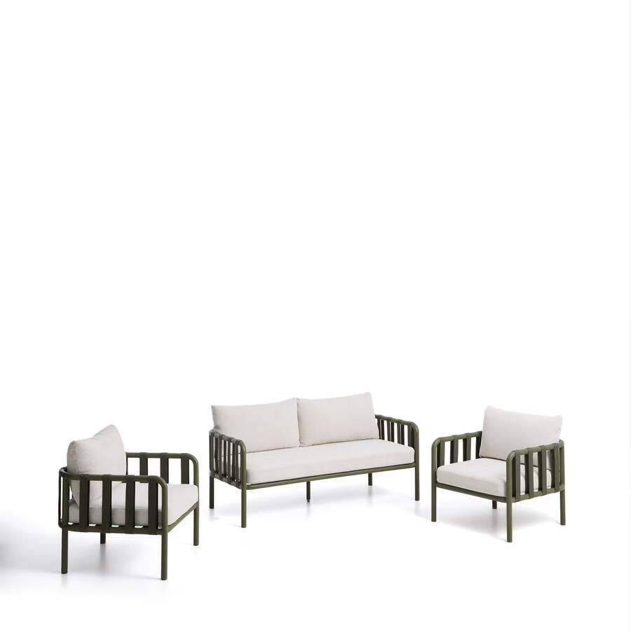 Kave Home Loungeset Omala Met 2-zitsbank en 2 fauteuils Beige Groen