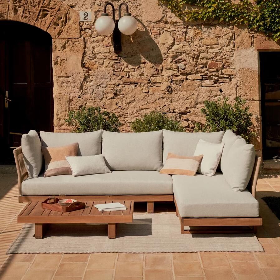 Kave Home Set Raco hoekbank 5 zitsbank en salontafel in massief acaciahout FSC 100%