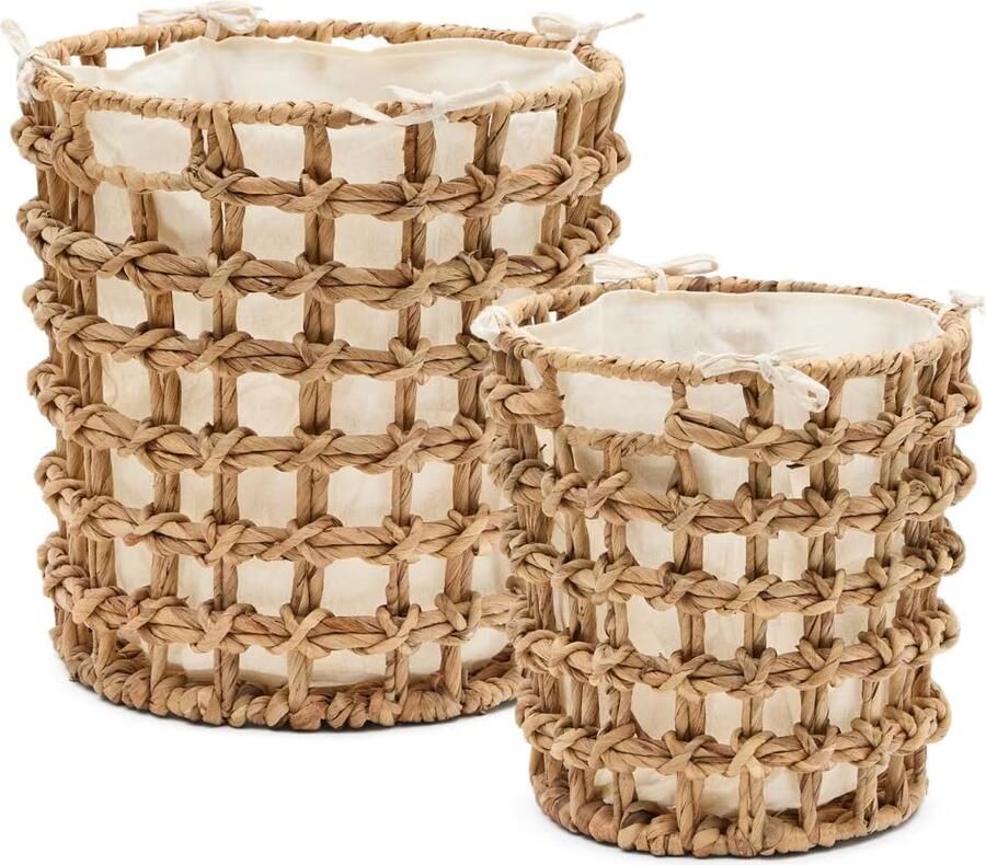 Kave Home Mand Dilam Waterhyacint Set van 2 stuks Beige