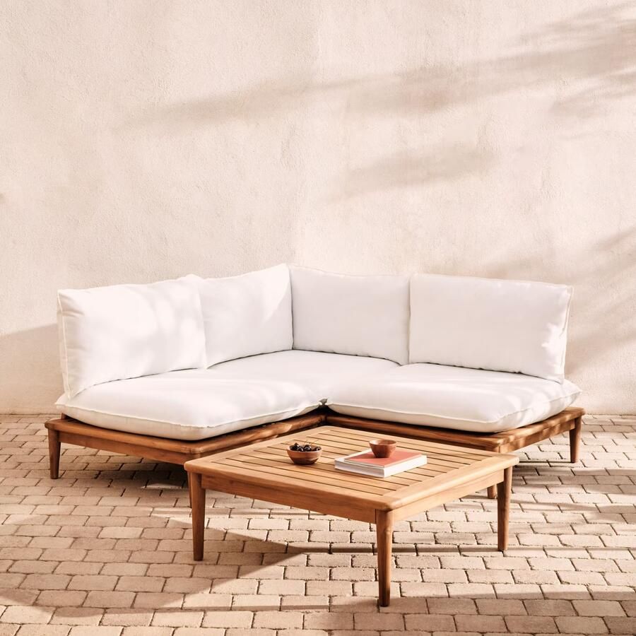 Kave Home Portitxol set van 1 hoekfauteuil 2 modulaire fauteuils en salontafel in massief teakhout - Foto 3