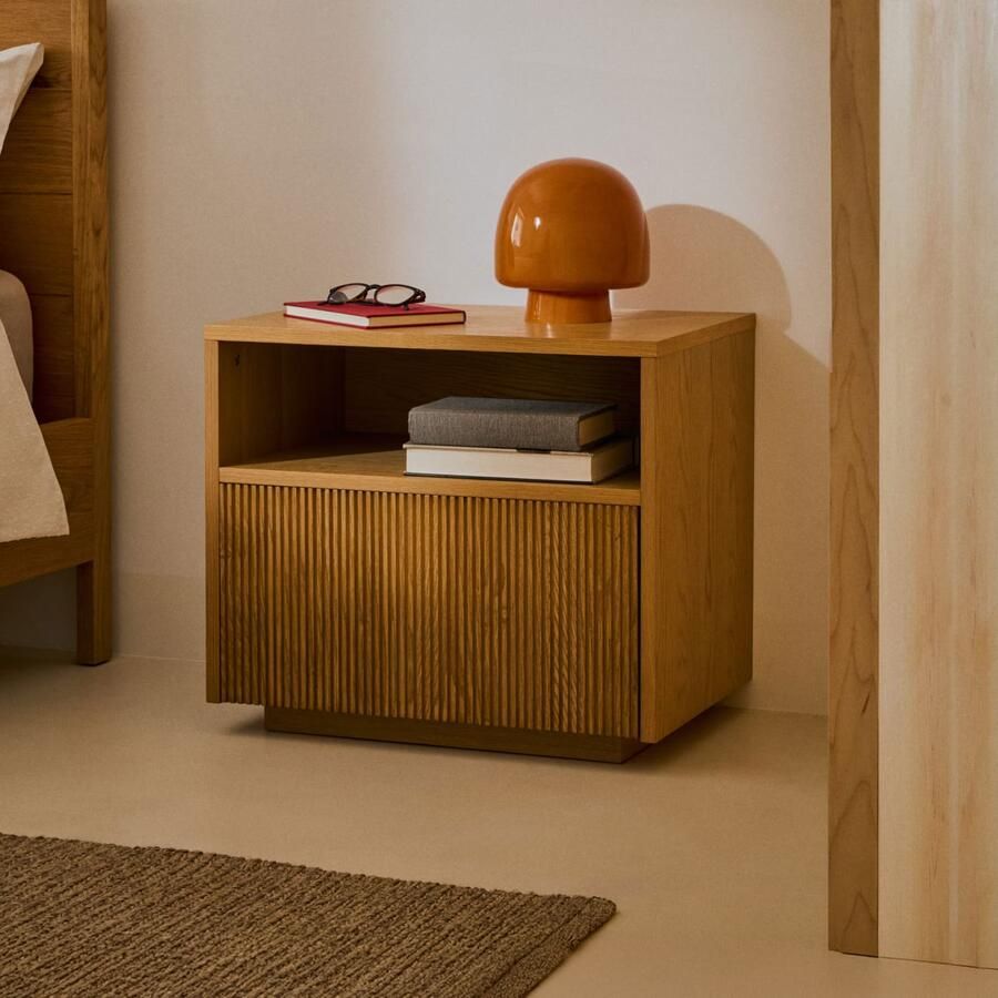 Kave Home Nachtkastje Helvine Eiken Met 1 lade Bruin Hout Naturel Japandi