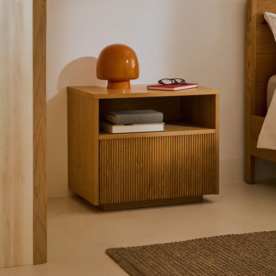 Kave Home Nachtkastje Helvine Eiken Met 1 lade Bruin Hout Naturel Japandi