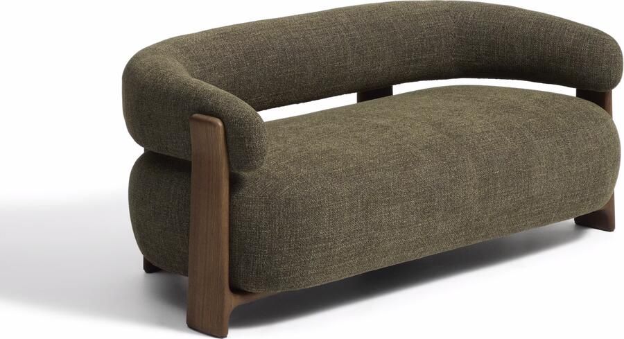 Kave Home Organische 2-zits Bank Granite Chenille en essenhout 155cm Groen Bruin